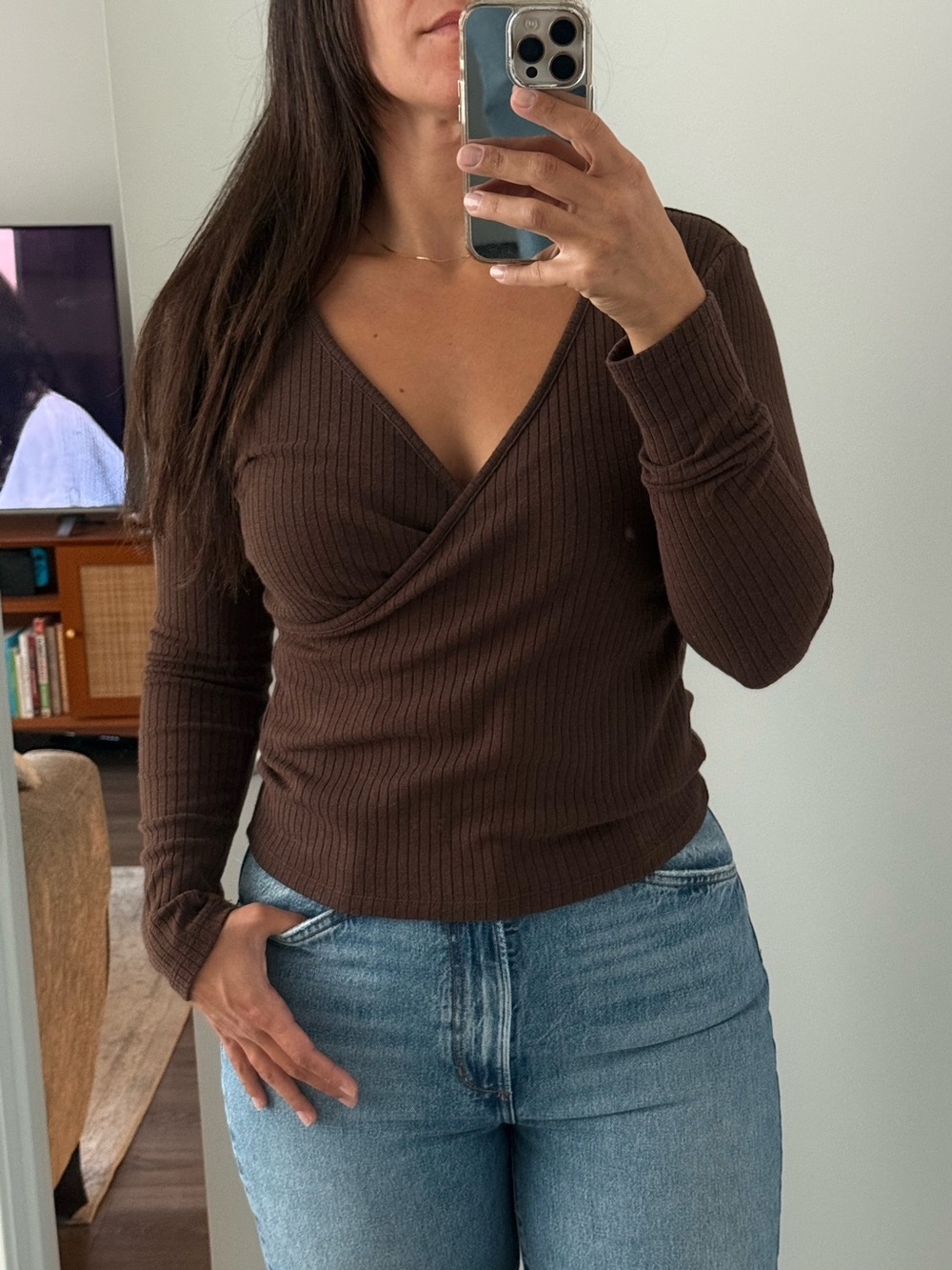 Madewell - Ribbed Wrap-Front Long-Sleeve Top